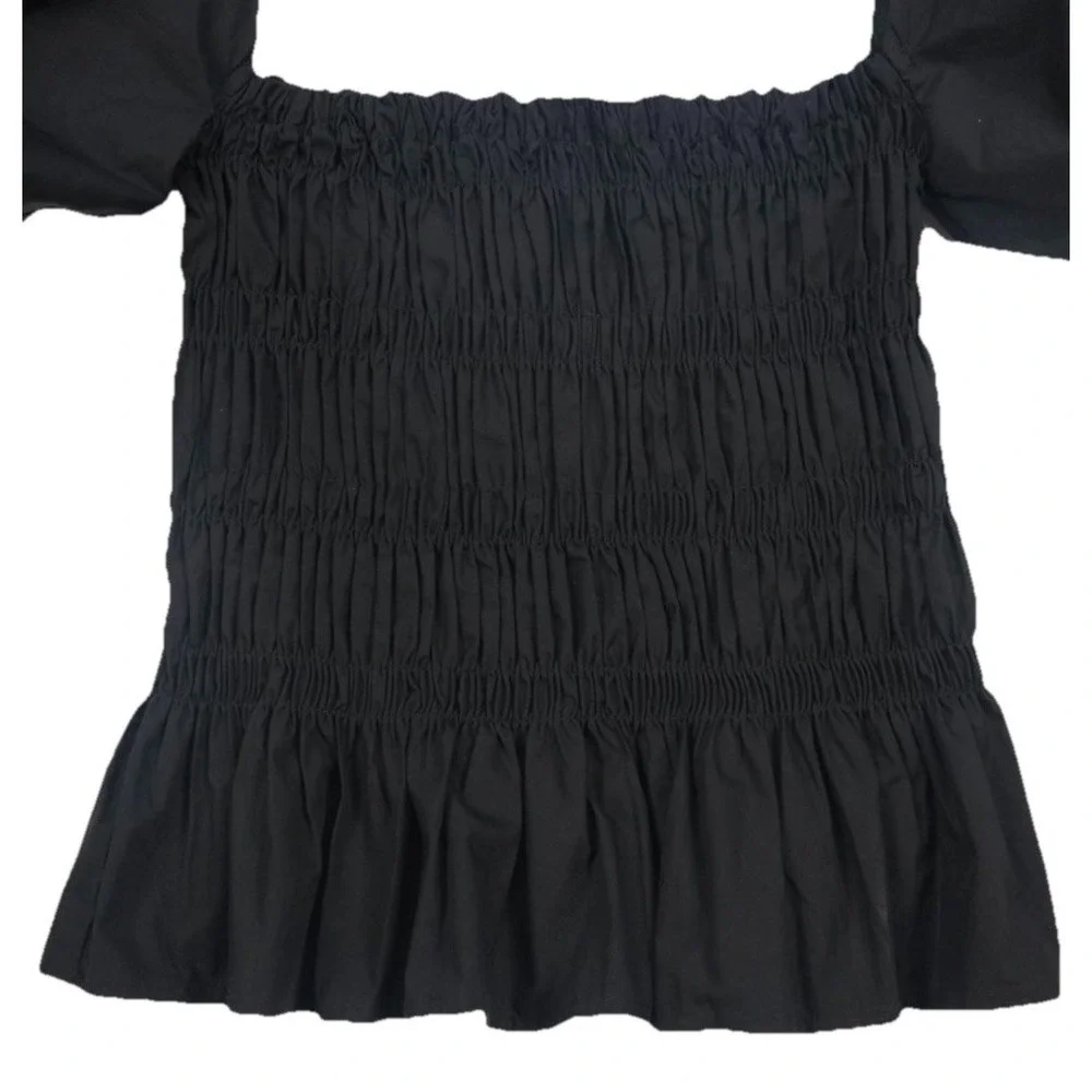 ASTR The Label Savina Top Black Smocked Puff Sleeve Square Neck Women's Small
